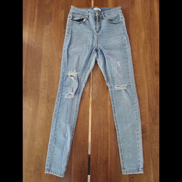 Trendy Distressed Light Blue Skinny Jeans - Picture 1 of 4